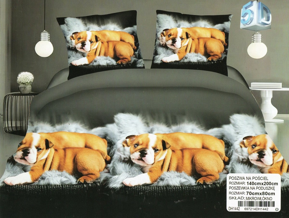 3D Katoen Satijn Beddengoed Set 140x200cm - Vrolijke Bulldogs