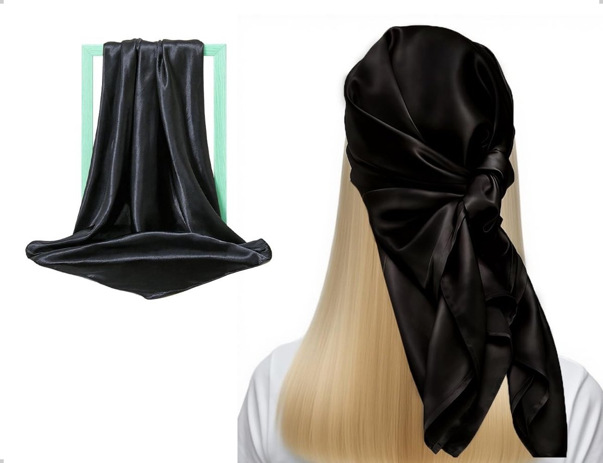 Elegante Zomer Sjaal van Faux Zijde voor Vrouwen - Vierkante Zwarte Hoofddoek, Ademend en Stijlvol Accessoire