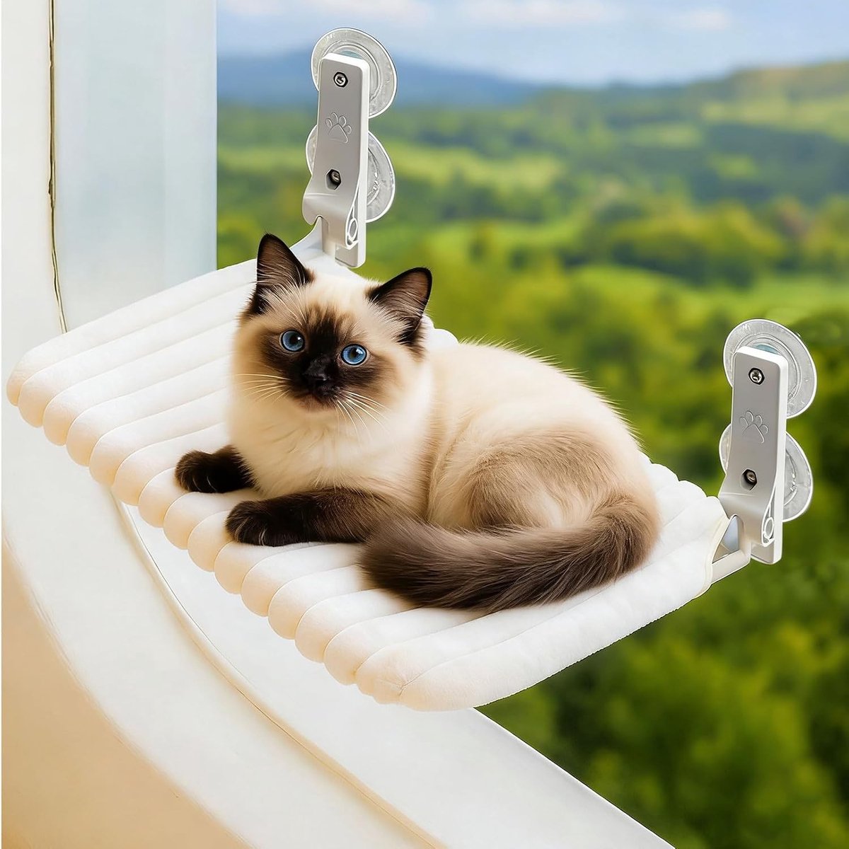 Vouwbare Kattenvensterhangmat met Zachte Omkeerbare Deksel - Comfortabele Kattenbed voor Venster, Stevige Stalen Constructie, Ideaal voor Binnenkatten