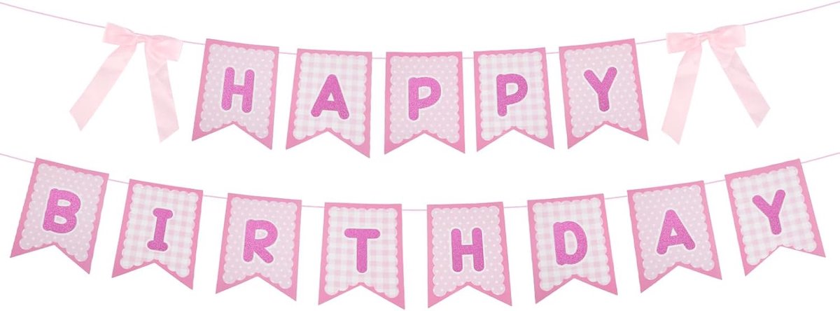Strik Happy Birthday Slinger, Glitter Coquette Verjaardags Hangdecoratie Feestbenodigdheden met Strikthem voor Baby Shower Guirlande Cake Smash & Fotoprops