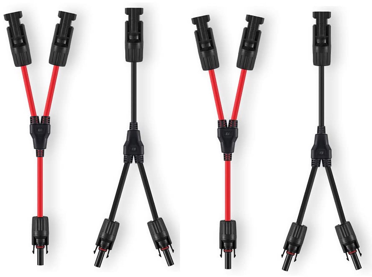 4 mm² zonnekabel, Y-verdeler, 12 AWG 1Y2 zonnepaneel, Y-stekker, zonne-energie, 2 paar MMF en FFM, PV Y-kabel voor zonne-installatie fotovoltaïsche energie (rood + zwart)