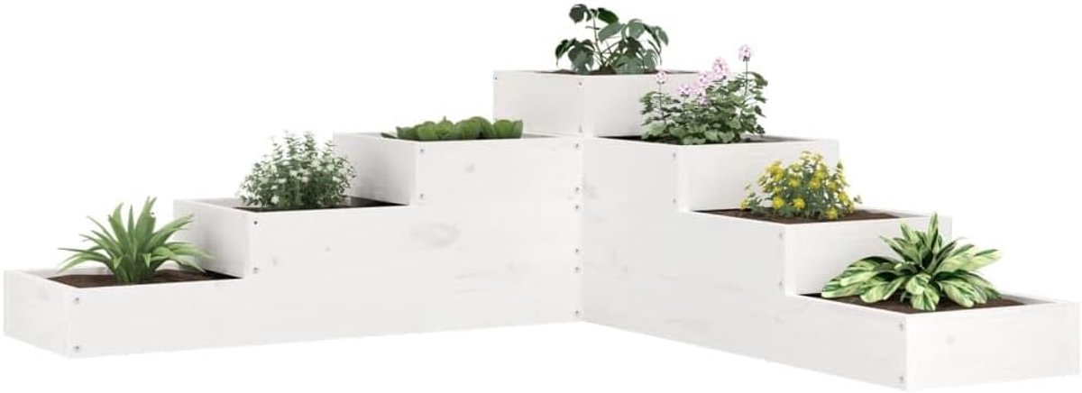 Plantentrap 4 treden 106 x 104,5 x 36 cm wit massief hout grenen plantenstandaard plantenrek plantenhouder bloementrap bloemenrek plantentrap voor balkon tuin