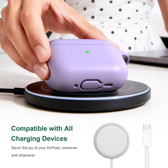 R-fun voor AirPods Pro 3 hoesje (2025), zachte siliconen beschermhoes compatibel met Apple AirPods Pro 3e generatie Generatie voor vrouwen en mannen met reinigingsset en sleutelhanger, banaanviolet — afbeelding 4