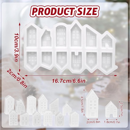 Gietvormen, 12 vormen Mini siliconenvorm Huizen, Siliconen Gietvorm Mini-Huizen Siliconenvorm Kerstmis voor Sojawas Kaarsen DIY Kaarsen Zeep Gips — afbeelding 3