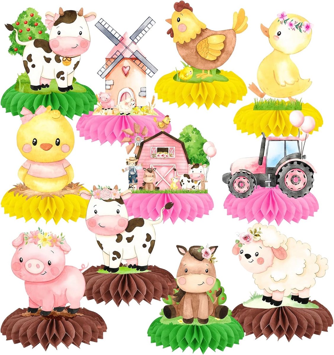 11 Stuks Roze Boerderij Dieren Wafel Tafelversiering Boerderij Thema Feest Tafel Decor Boerderij Festijn Wafel Decoraties Verjaardagsviering