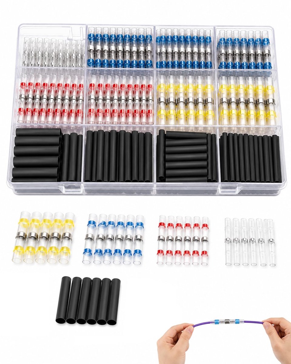 Soldeerverbinders met krimpslang, 320 stuks. Waterdichte kabelverbinders, transparant & IP67 voor auto en marine, vaste afdichting en montage