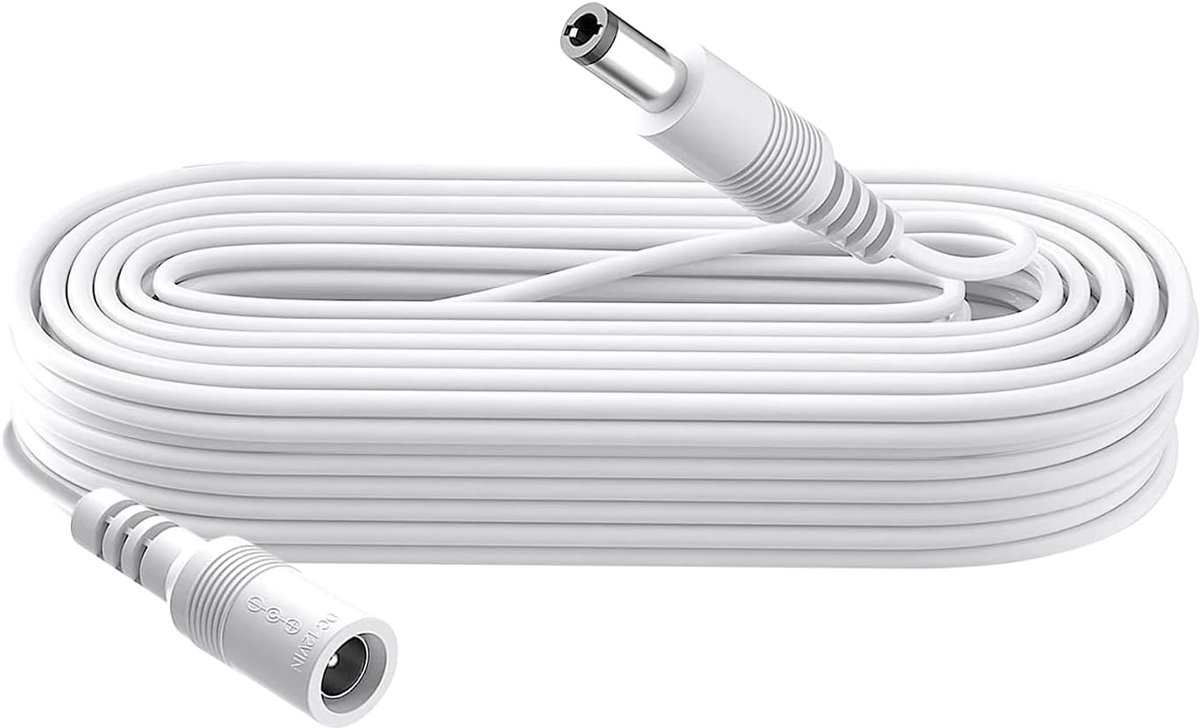 12 V stroomverlengkabel voor CCTV bewakingscamera DVR standalone, DC verlengkabel 5,5 mm x 2,1 mm, 3 m, wit