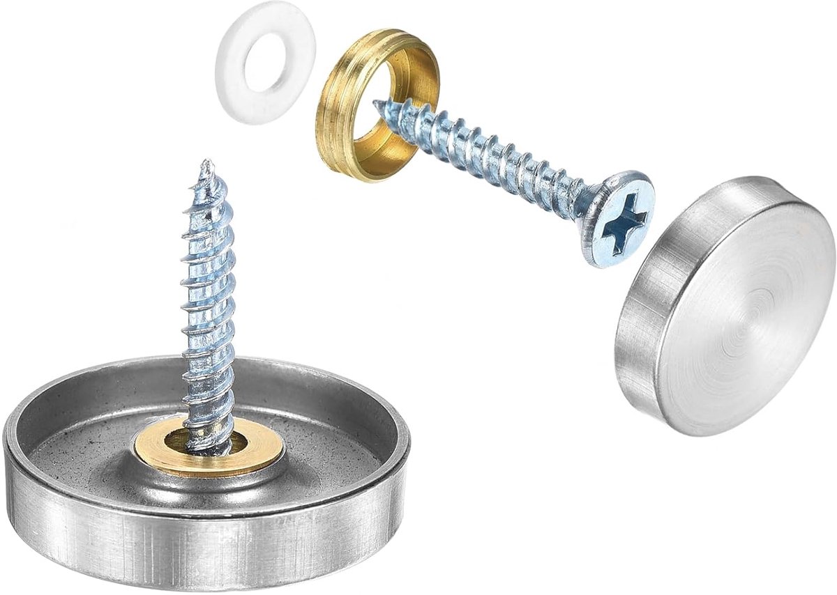 12 stuks schroefafdekkingen, spiegelschroeven van roestvrij staal, decoratieve doppen voor spijkers, voor het bevestigen van spiegels voor reclame hardware, diameter 25 mm, zilver