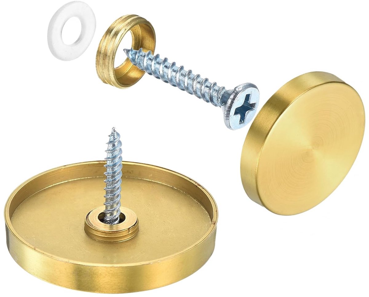 16 stuks schroefdoppen, spiegelschroeven van roestvrij staal 304 decoratieve doppen, nagelafdekking, schroeven, spiegelbevestiging voor reclametechniek, diameter 40 mm, goud