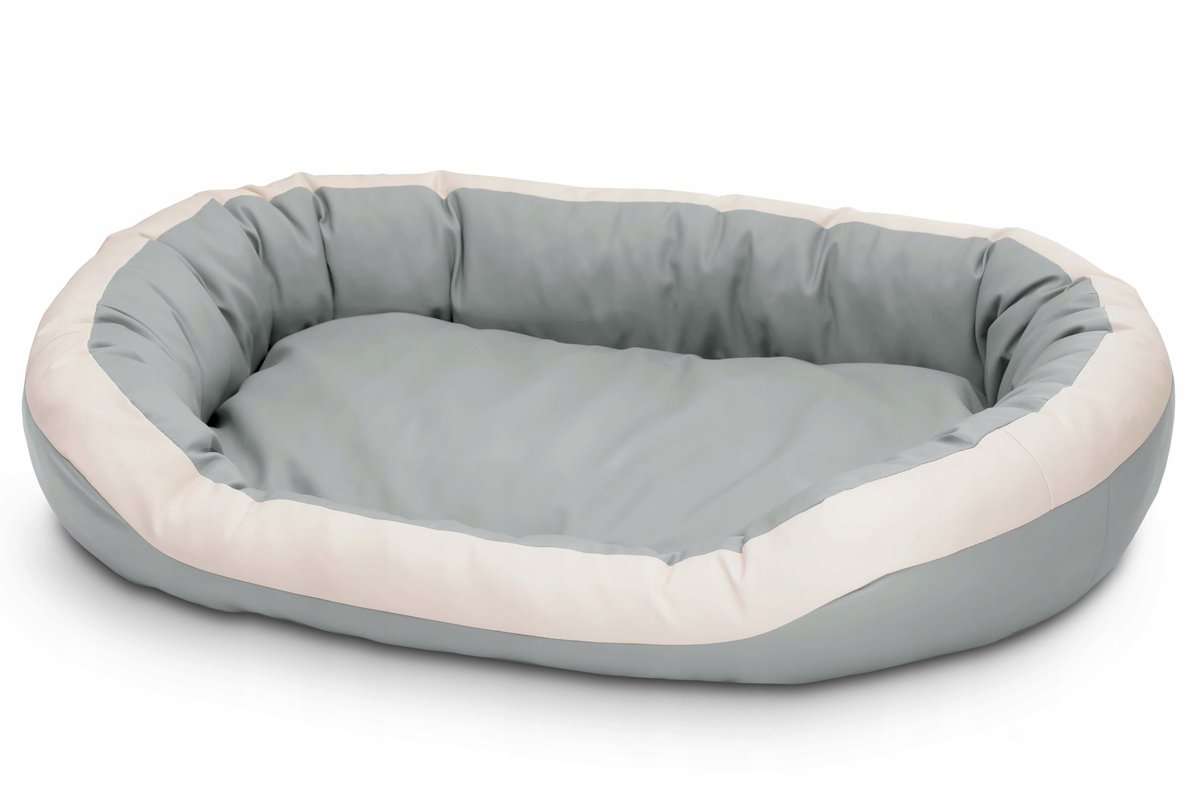 Luxe Hondenkussen - Groot - 110x80cm - Eco-leer - Grijs/Ecru