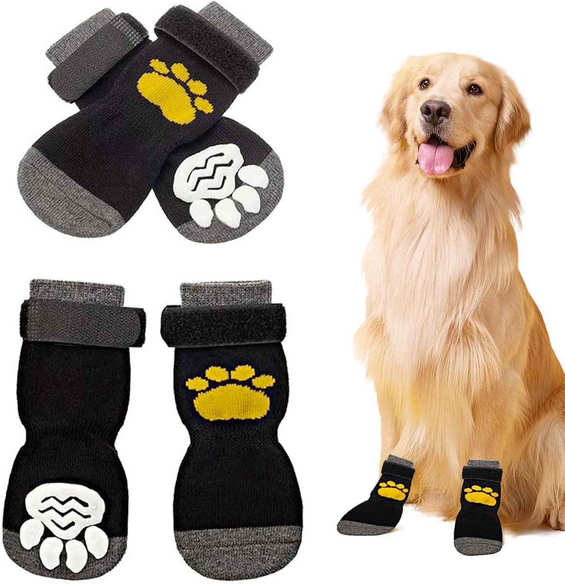 Antislipsokken voor honden, 2 paar hondensokken met verstelbare bandjes, pootbescherming voor honden, voor binnen en buiten