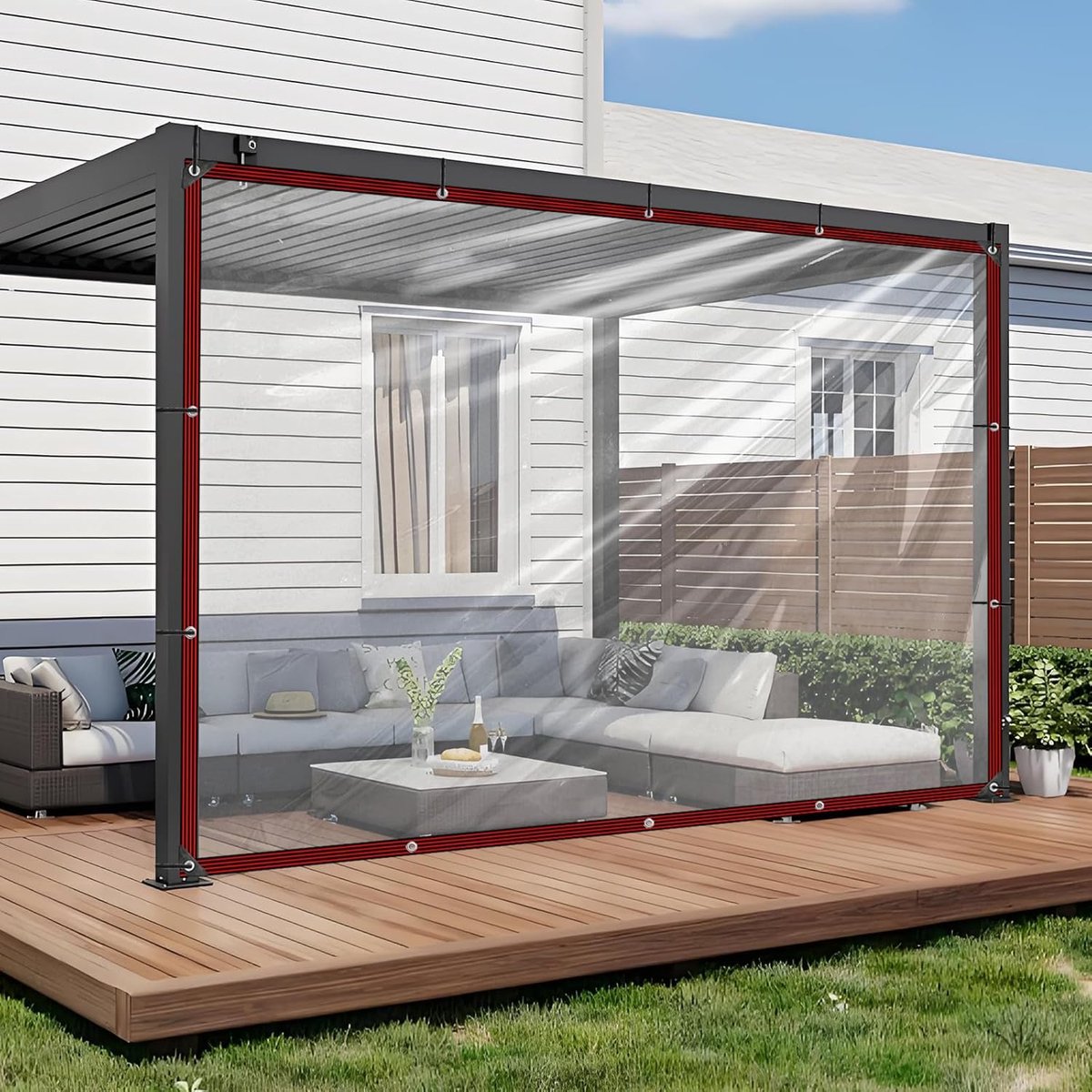 Zeil, waterdicht, met ogen, pvc-zeil, doorzichtig, voor buiten, carport, afdekzeil, transparant, voor regenbescherming, terras, balkon, tuinzeil, broeikas (2 x 4 m)