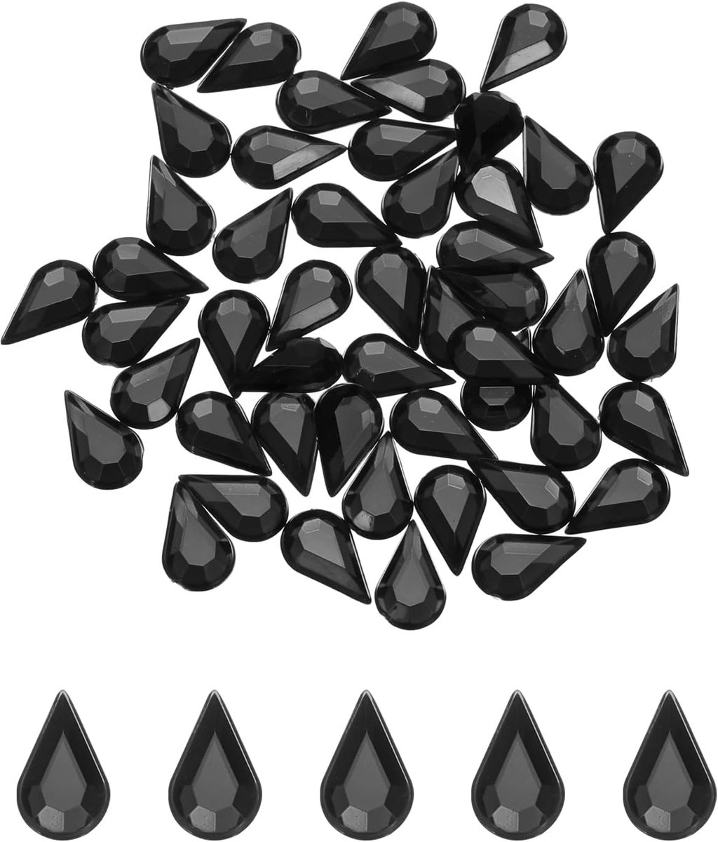 50 stuks acryl edelstenen met platte achterkant, 6 x 10 mm, kunststrassteentjes voor doe-het-zelf knutselen, kralen, bruiloft, gezichtsbeschildering, sieraden, zwart