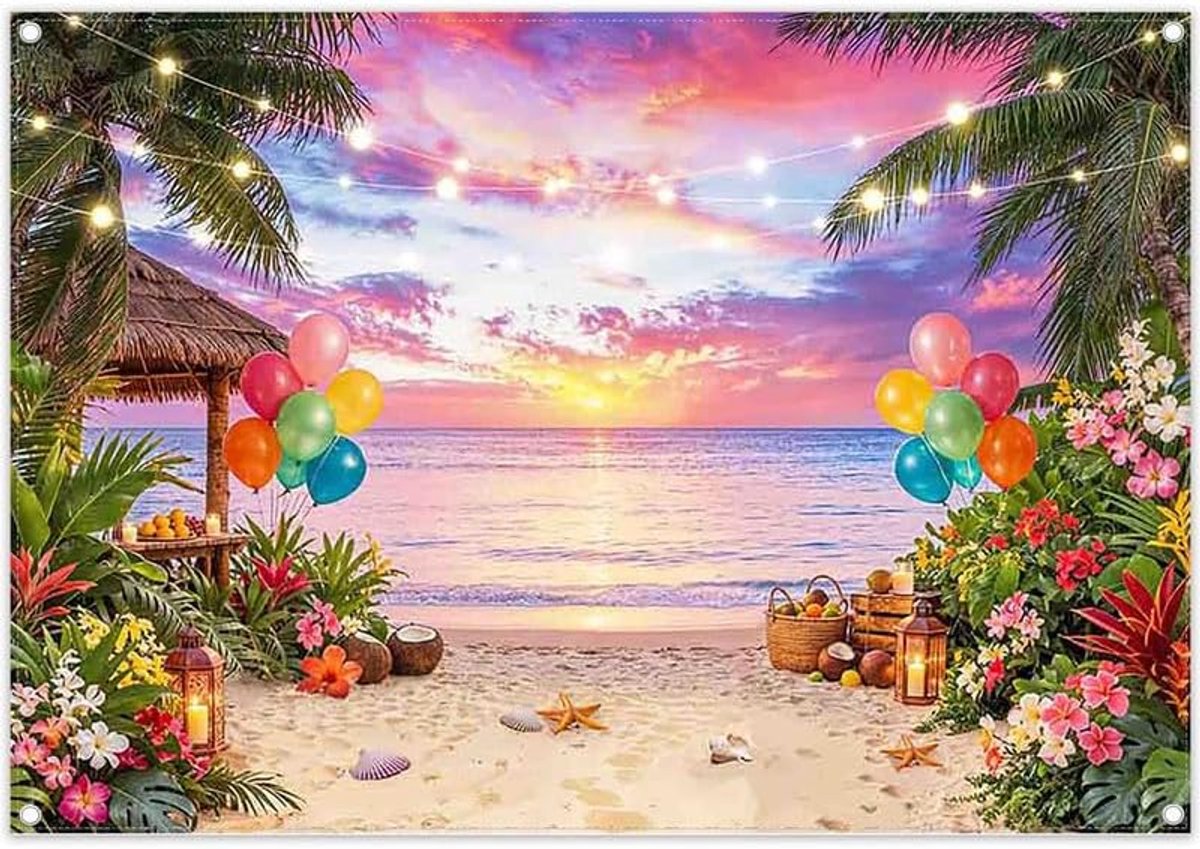 2,1 x 1,5 m Hawaii zomer zonsondergang boven zee fotografie achtergrond Aloha tropische bomen bloemen polyester achtergrond voor feestdecoraties banner fotobooth rekwisieten