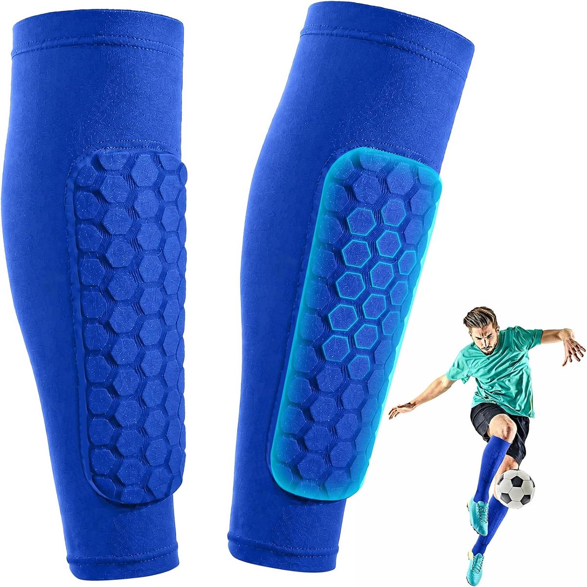 Scheenbeschermers voor voetbal, volwassenen en jongeren, kinderen, voetbalscheenbeschermers voor heren, met anti-slip strepen, cellulaire botsingsbescherming, scheenbeschermers, voetbaluitrusting, 30