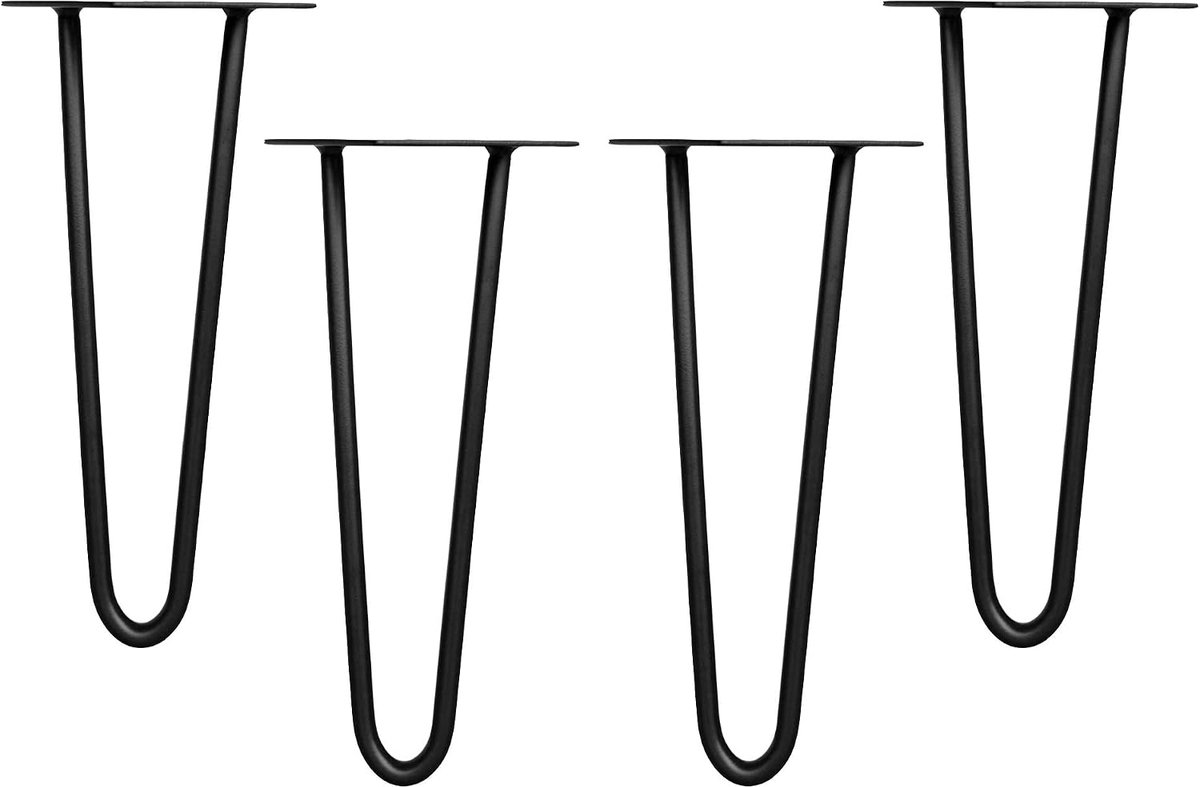 Poten van 12 mm staal, inclusief vloerbeschermer, hoogte 36 cm, 2 baleinen, zwart