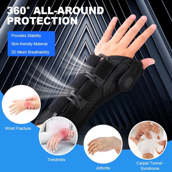 Hand- en polsspalk, orthese met 2 platen van aluminium, verstelbare polsspalk voor carpaal kanaalsyndroom, peesontsteking, artritis en verstuikingen, dwarsduim tot trigger — afbeelding 2