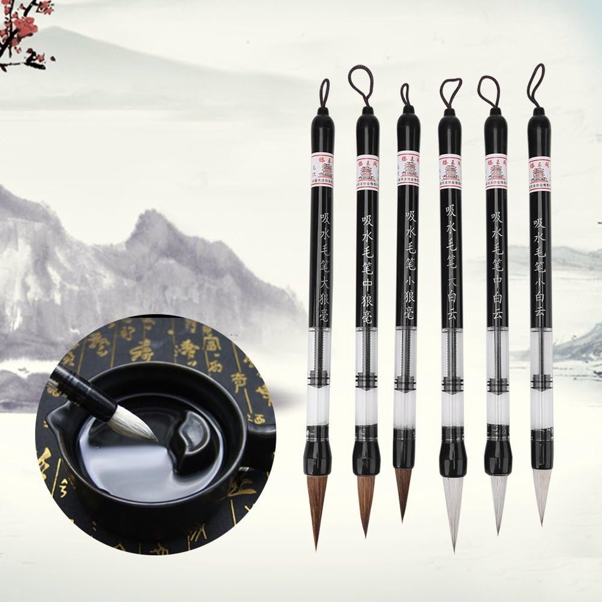 6 stuks Chinese kalligrafie, aquarel-kanji-kwast, Japanse Sumi-tekenkwast voor beginners.