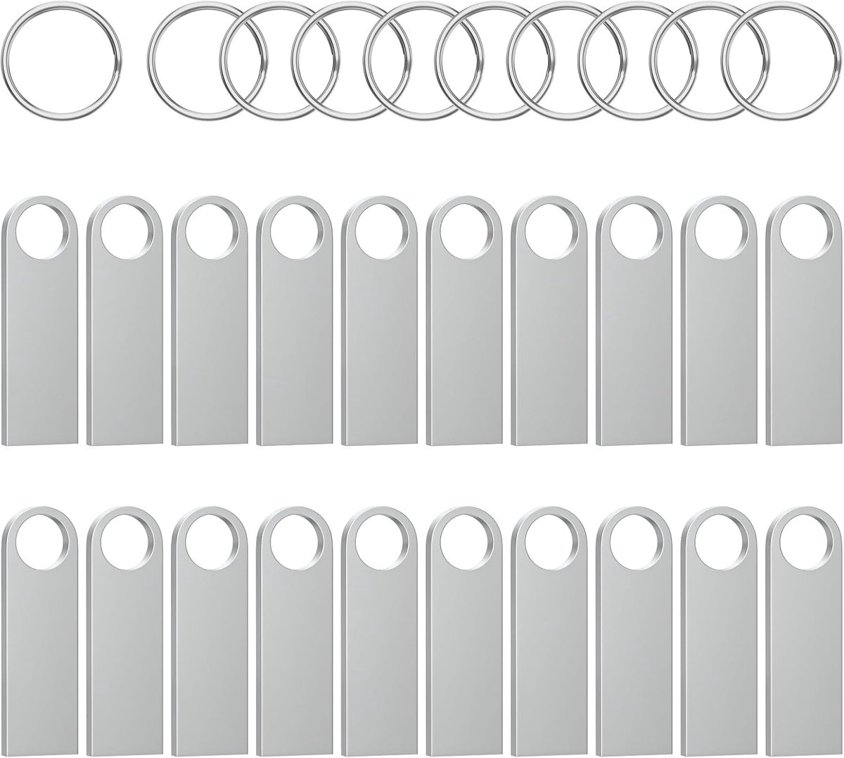 USB-stick 2GB 20 Stuks Mini Metaal Memory Stick 2 GB USB 2.0 | flashdrives waterdicht geheugensticks Portable Data Storage met 20 sleutelhangers