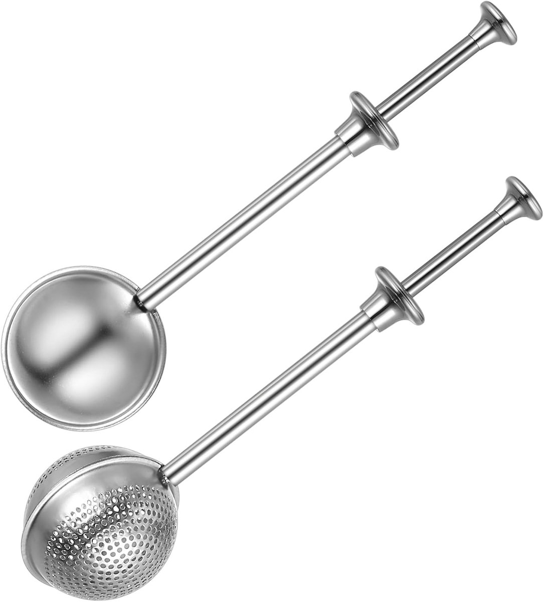 2 stuks theezeef voor losse theezeef, theetang, theetangjes met telescoopgreep, roestvrij staal, theeei voor losse theezeef voor kopje, thee-infuser, theefilter, bolvormig voor plumeel, specerijen