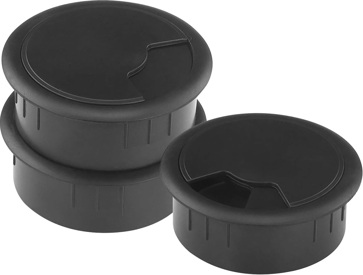 Kabeldoorvoer voor bureau, 3 stuks, 60 mm, kabeldoorvoer van kunststof, kabeldoorvoer voor bureau, zwart, voor tafel, kantoor, bureaus