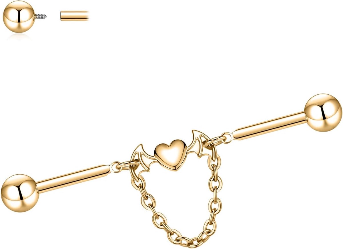 Hengkaixuan 14G Industriële Barbell 38mm Industriële Bar Sieraden Extern Schroefdraad Industriële Oorbel Lange Steiger Bar G23 Titanium Kraakbeen Helix Oorbel voor vrouwen mannen