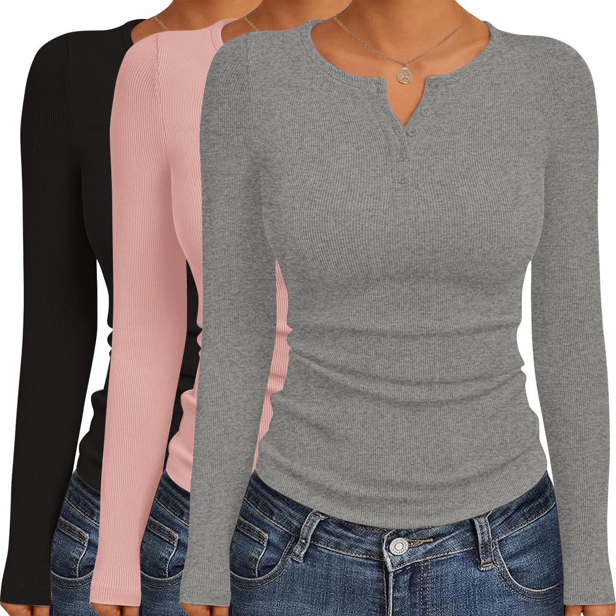 Elzusha - Dames Henley Top met Lange Mouwen - Slim Fit Thermisch Onderhemd