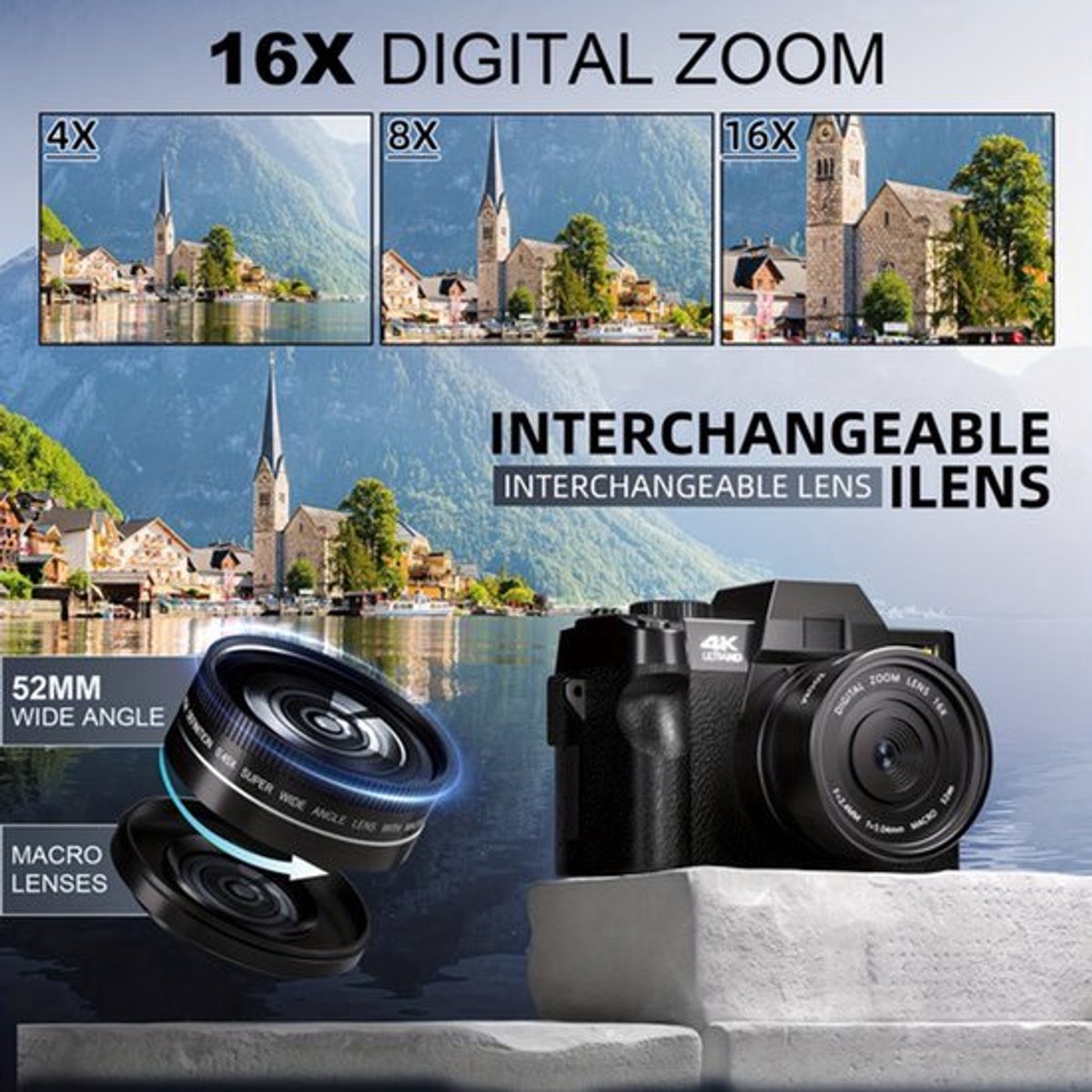 Vlogcamera – Digitale Camera – Compact Camera – Fototoestel – Selfiecamera – 48MP Sensor – 4K Video – WiFi & App Bediening – Zwart
