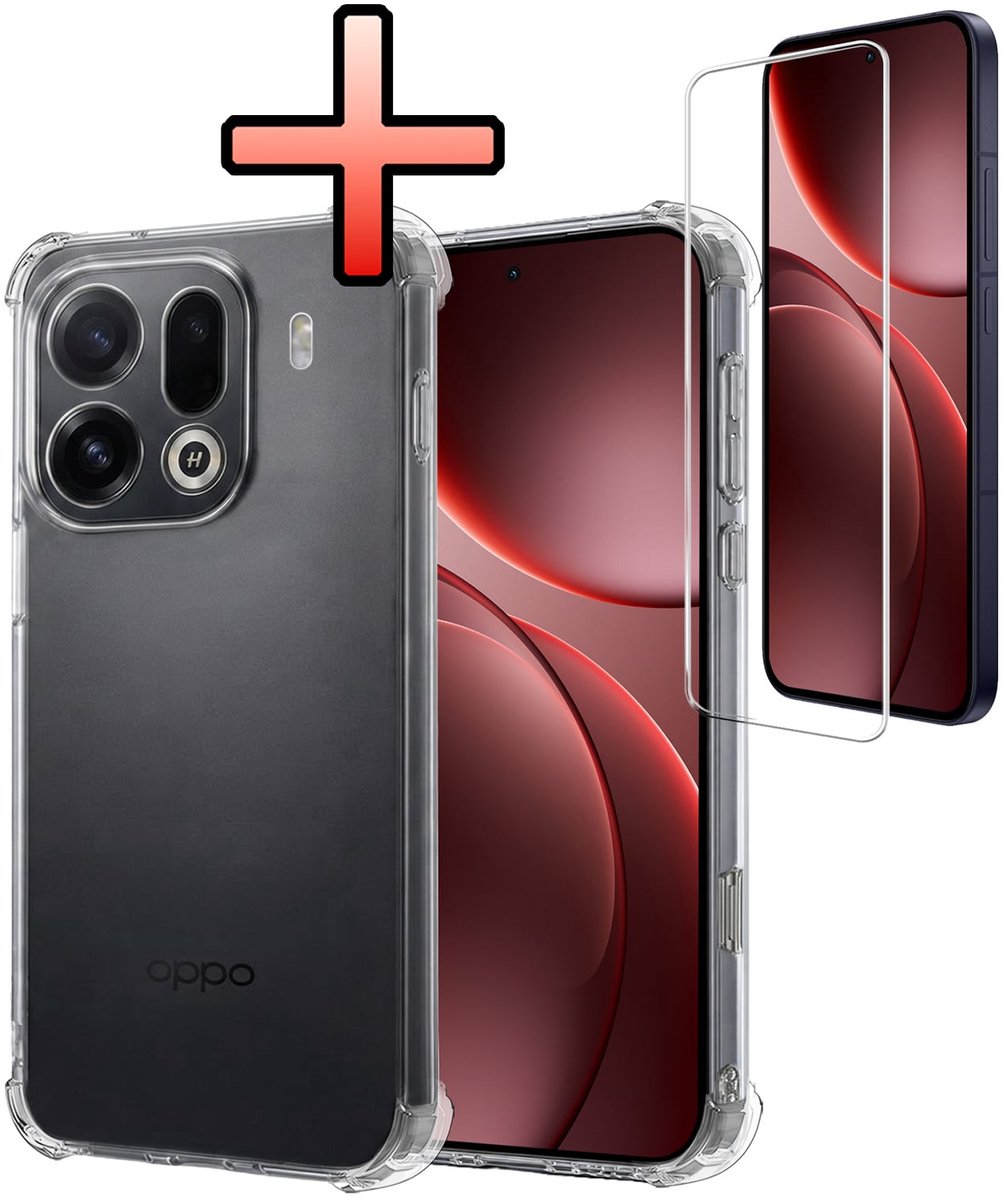 Hoesje - Met Screenprotector - Geschikt voor OPPO Find X9 Pro - Sterk & Shockproof - Siliconen Case - Back Cover - Telefoon Hoes - Shock Proof - Transparant