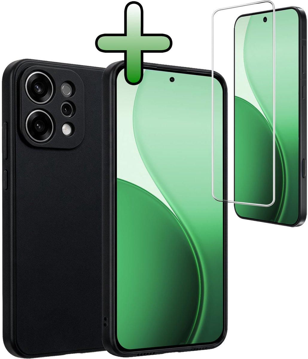 Hoesje Met Screenprotector - Geschikt voor Oppo Reno 14 - Sterk & Shockproof - Back Cover - Siliconen Case - Telefoon Hoes - Zwart