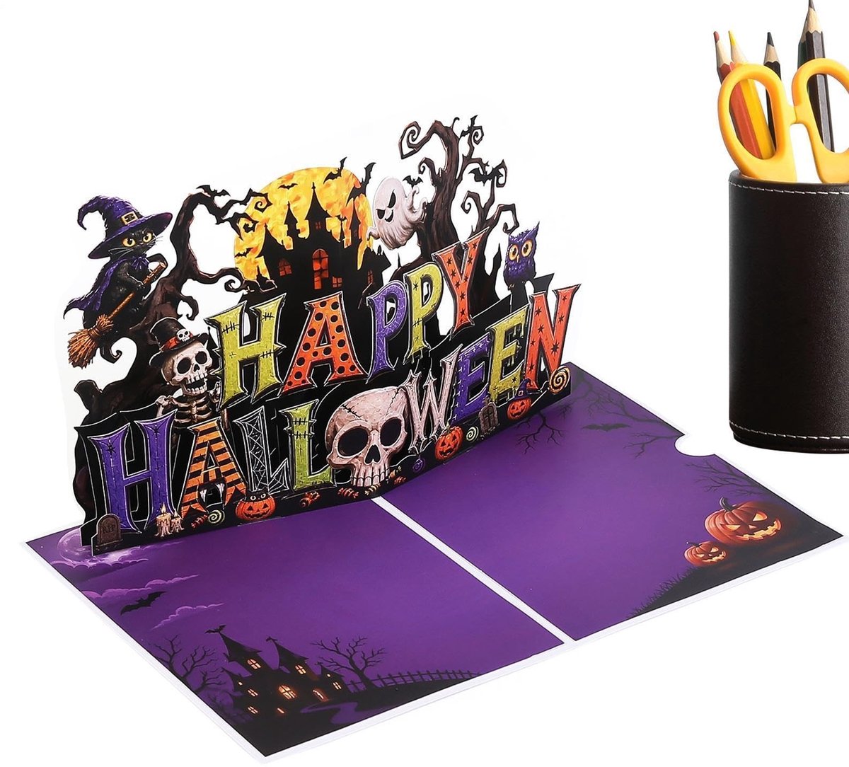 3D Pop-up Halloween Wenskaart Handgemaakt Spook-Pompoen