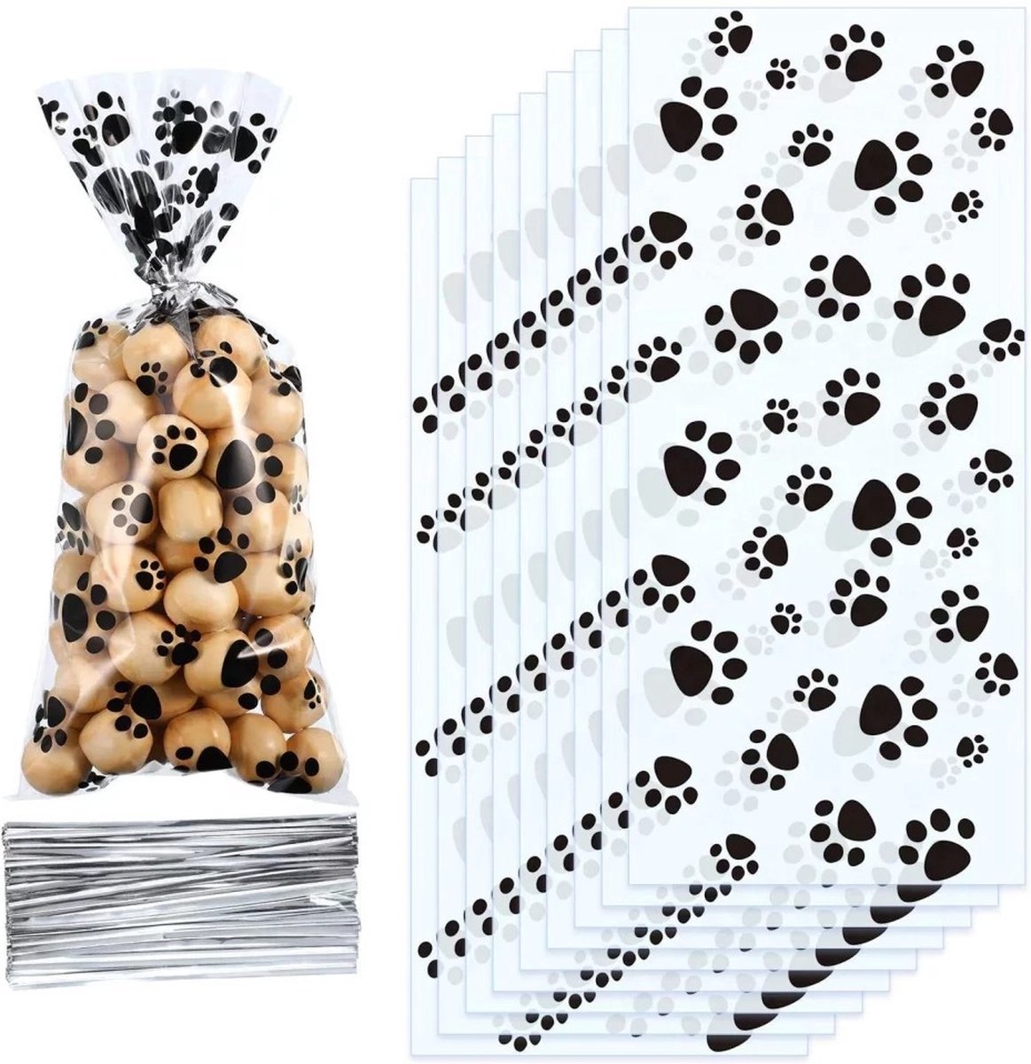 *** 50 stuks Honden pootjes cellofaan zakjes 50stuks - hond - hondenpoot - Uitlaten Huisdier - traktatie - zakje - van Heble® ***