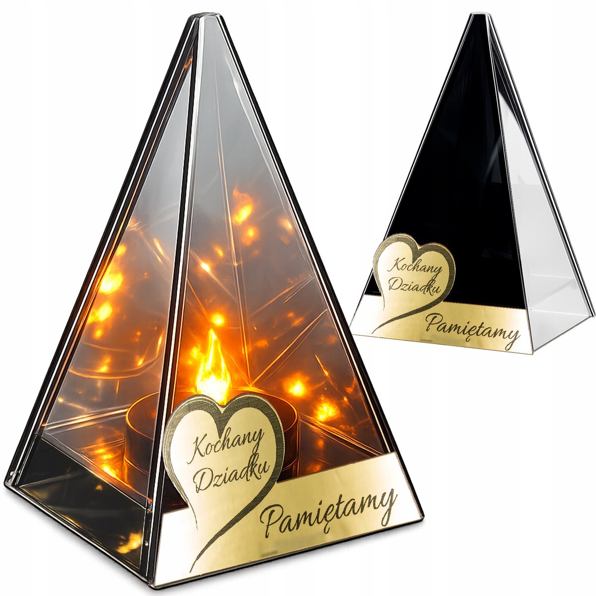 LED Graf Lampion met Vlam Effect - Glas & Goud - 20cm