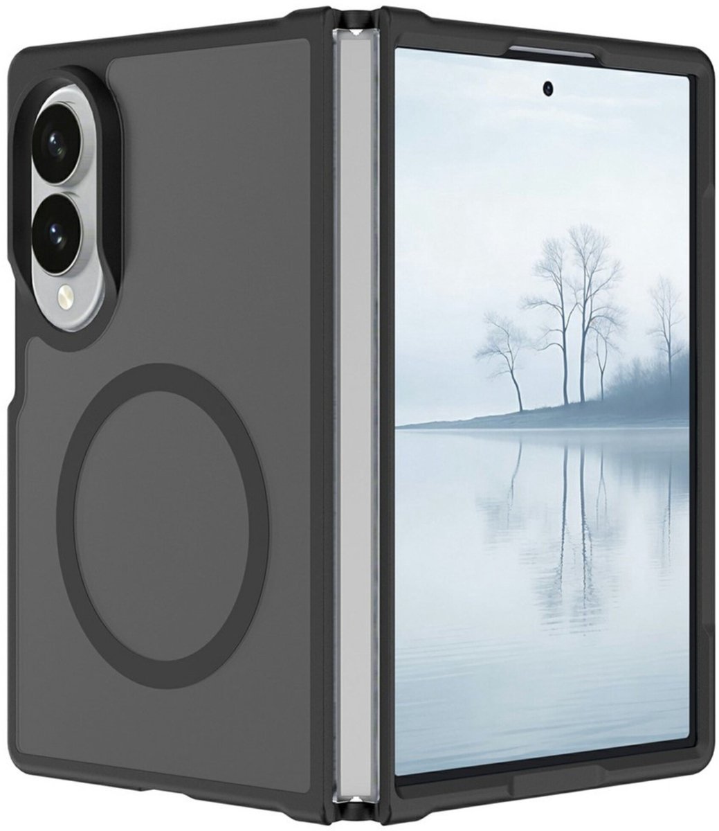 Casety Geschikt voor Samsung Galaxy Z Fold 8 slank backcover hoesje met magnetisch ondersteuning - Zwart
