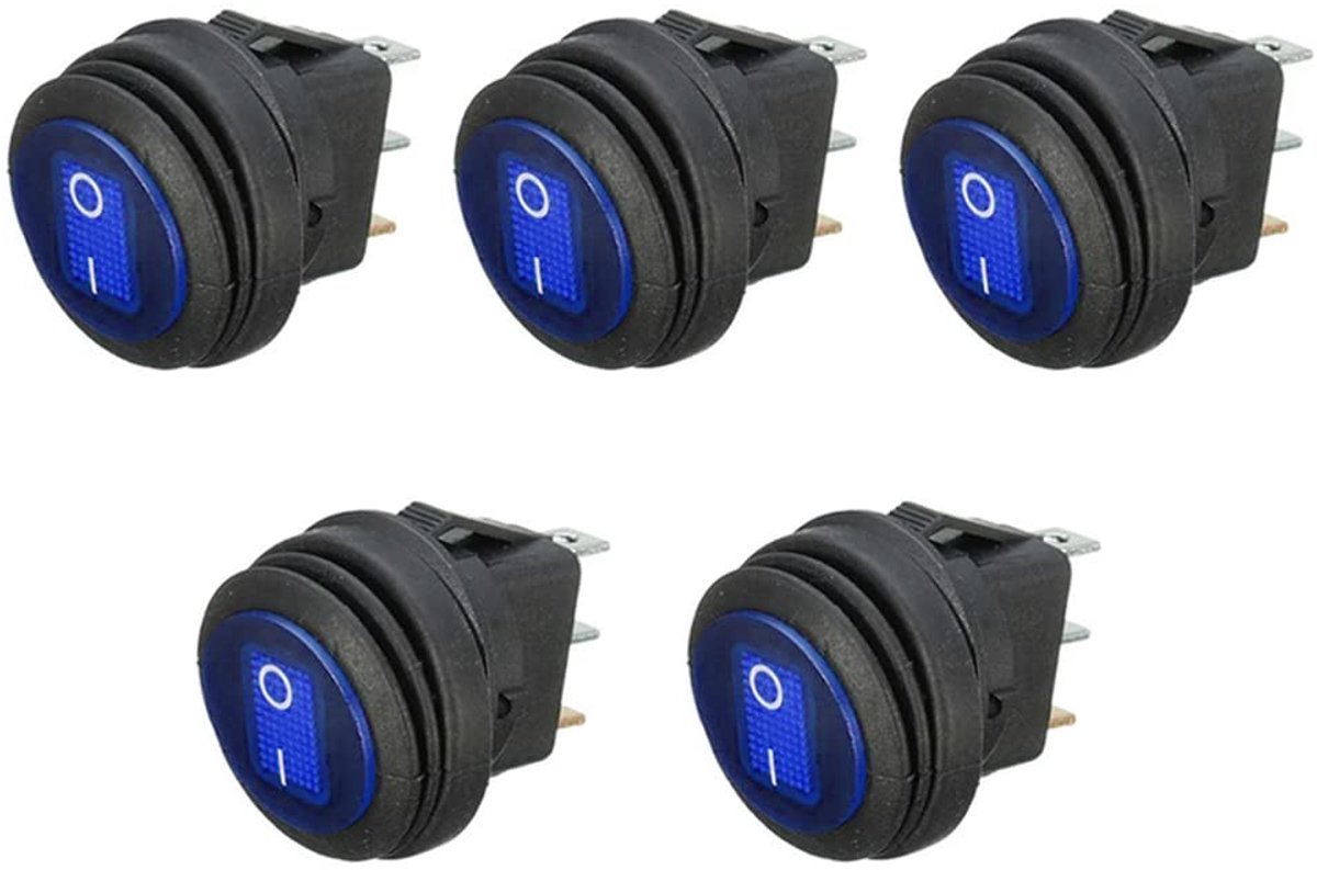 5 Stuks Ronde Tuimelschakelaar 12V 20A Blauw LED Licht Indicator Waterdichte 3Pin OP OFF SPST Auto Boot