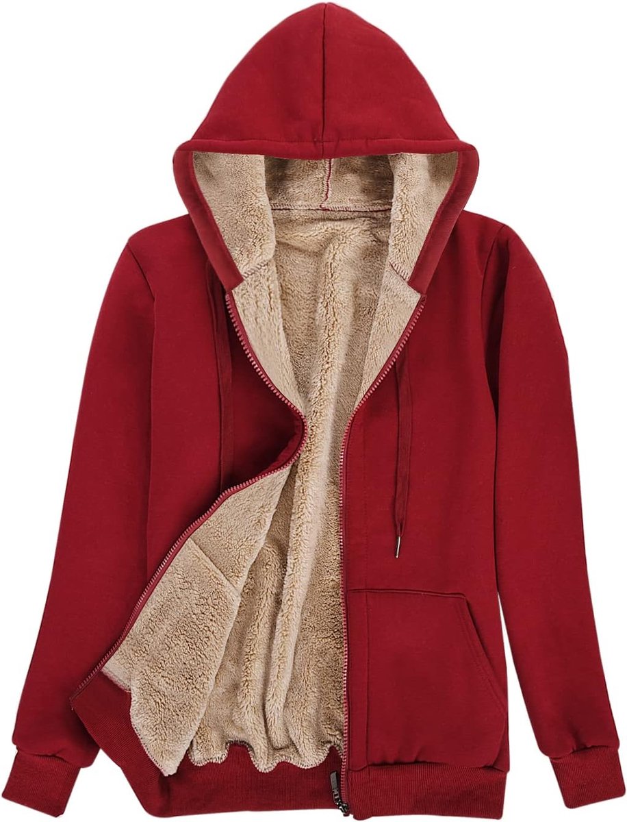 Sweatshirt met capuchon, fleecevoering, dames, hoodie, pluche jas, ritssluiting, warm, ritssluiting, sweatshirt, winter, dik, hoodie met ritssluiting en zakken