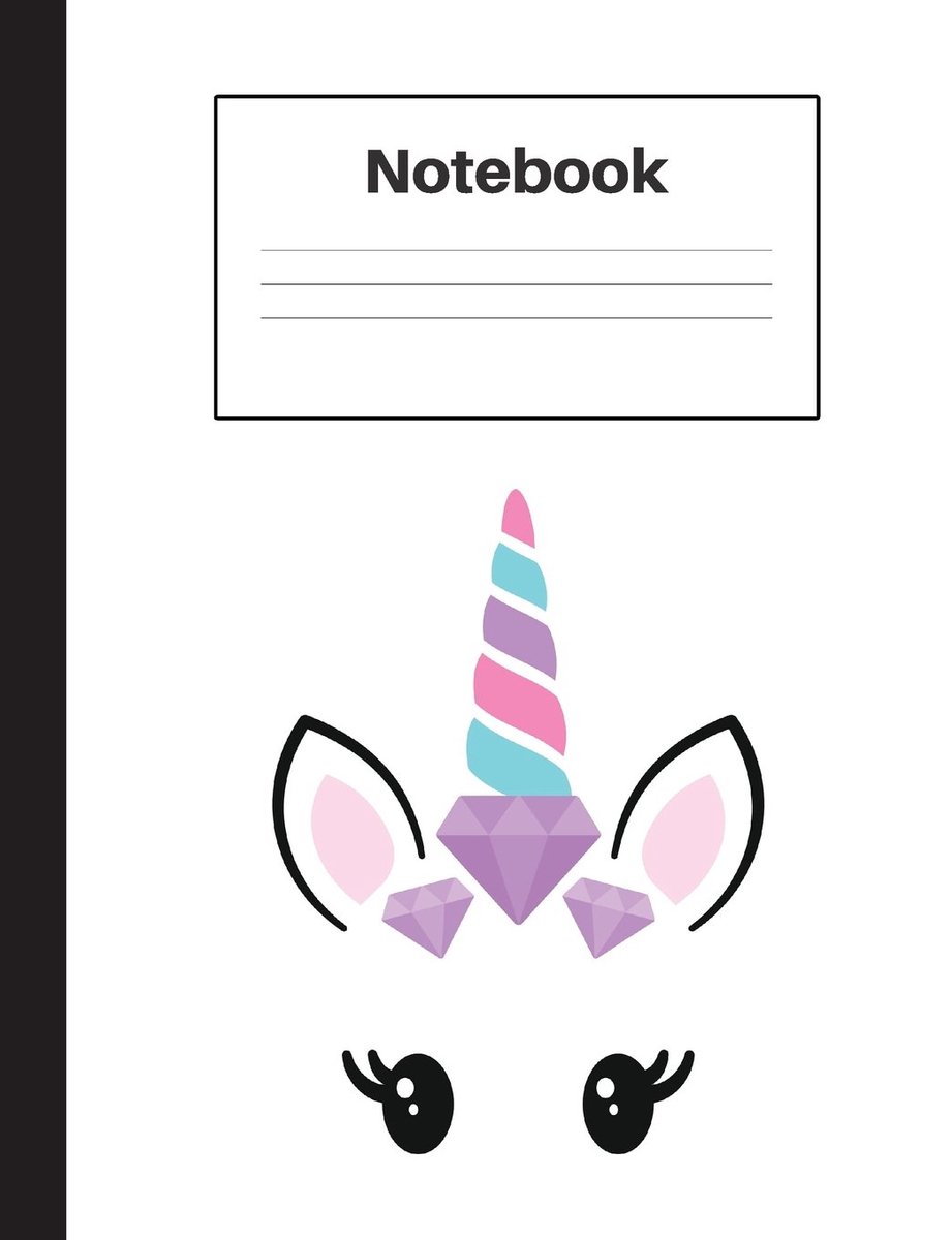 Unicorn Purple Diamond, Wide Rule, Notebook Home Office School Student Teacher Homeschool, 7.4 x 9.7 in, 200 pages for kids, school, home, students, teachers