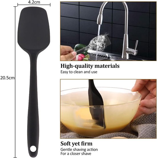 Spatels, keukengerei om te bakken, deegschraper, koken en mengen, 230 graden Celsius, hittebestendig, naadloos eendelig design, flexibele anti-aanbaklaag, zwart — afbeelding 4