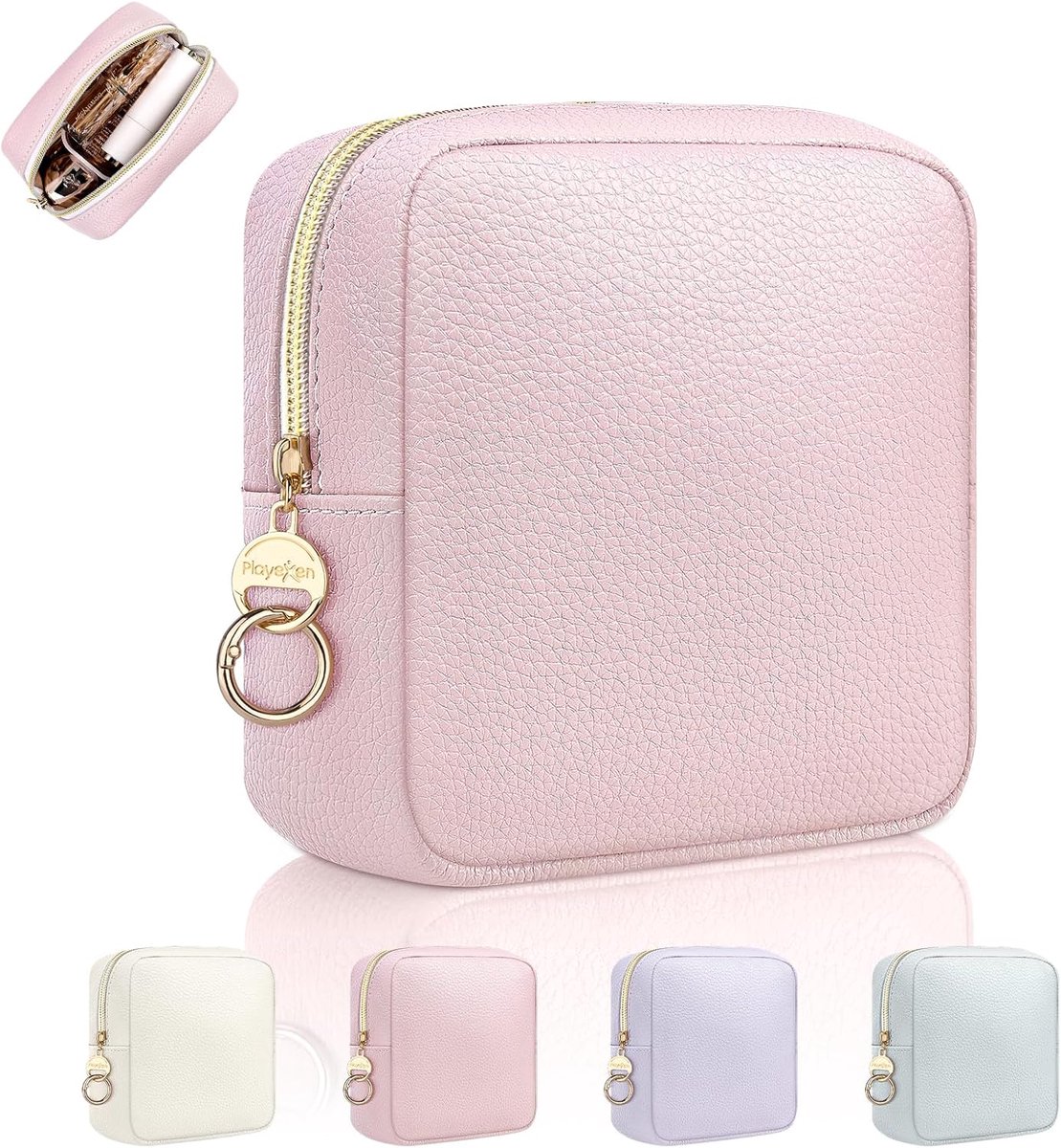 Make-uptas voor dames, grote handtas voor meisjes, PU-leer, beautycase, reistas, cosmetica, kleine draagbare make-uptas voor vriendin verjaardag, Cosmetische tas