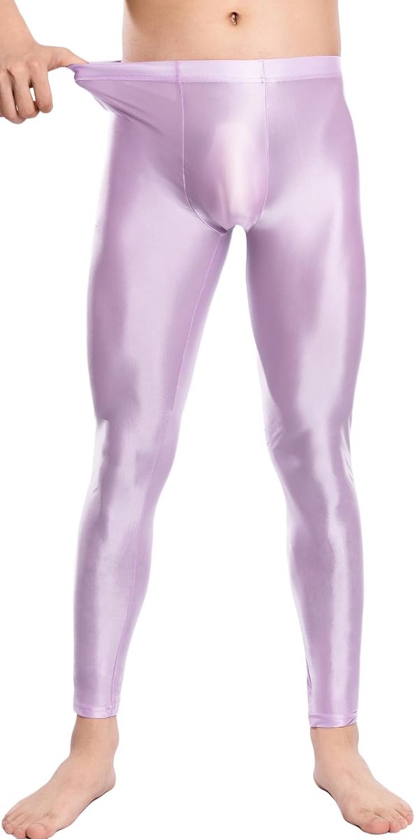 Heren Glanzende Smalle Broek Glanzende Olie Leggings Glanzende Panty Nylon Sportbroek Plus Size Clubwear Onderbroek M-XXL