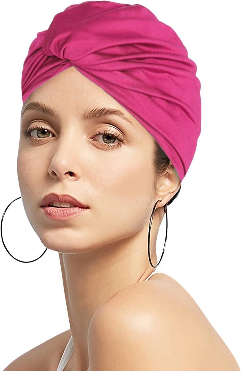 Zwemmuts voor dames, tulband, badmuts, oorbescherming, badmuts, antislip, retro badmuts, elastische badmuts, zomer, zwemmuts voor lang kort haar, vrouwen, roze