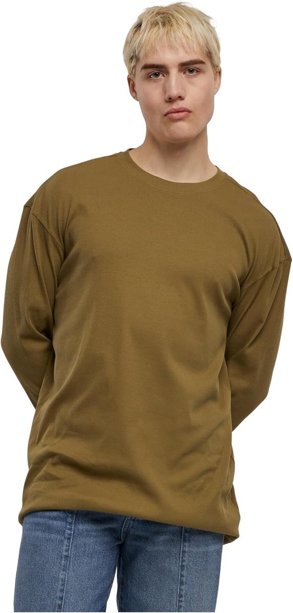 Classics Heren sweatshirt Biologische Boxy Rib Longsleeve, oversized sweatshirt voor mannen, biologisch katoen, verkrijgbaar, maten S-XXL, tiniolive, L
