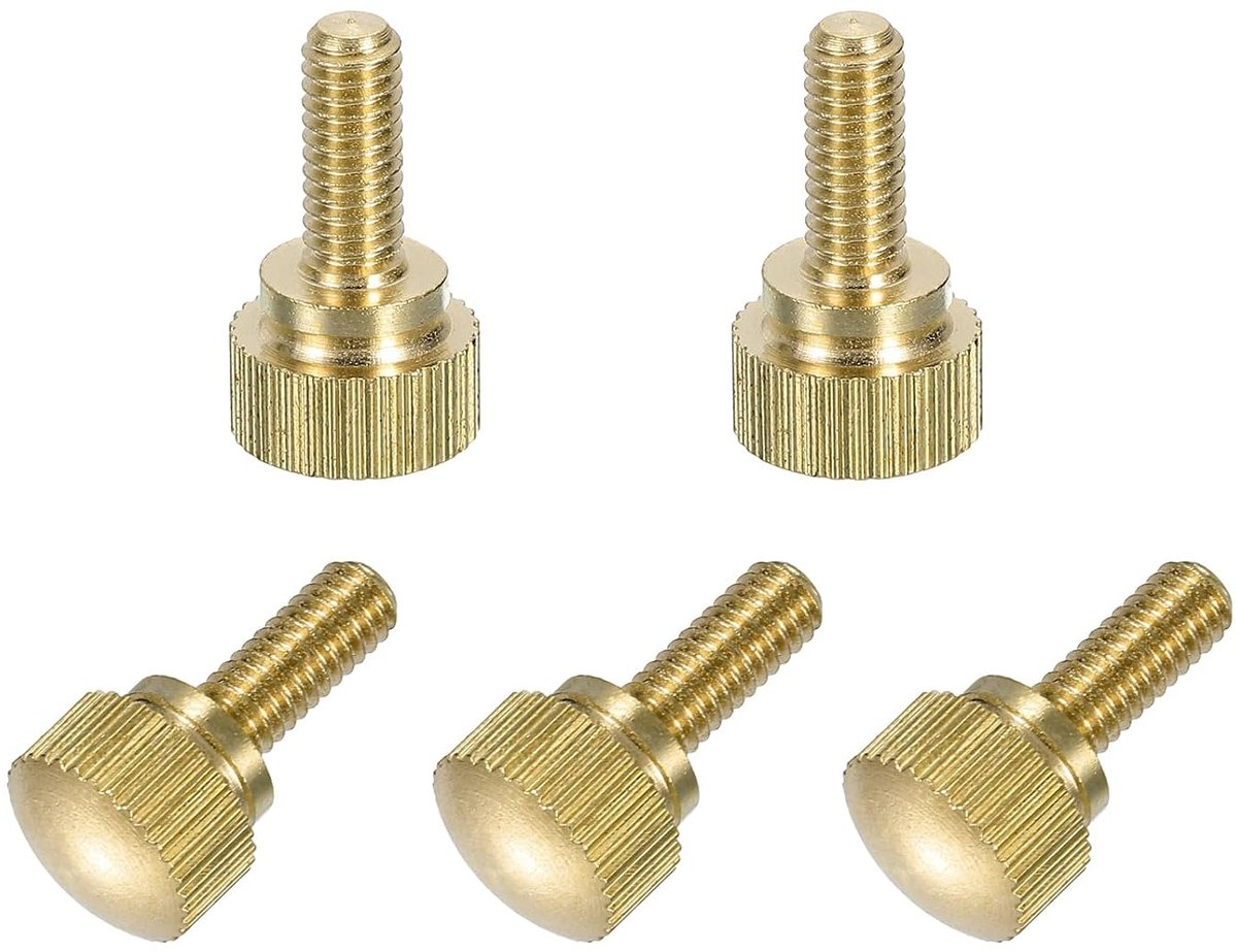 5 stuks messing gekartelde duimschroeven, M4 x 10 mm schouderbouten gekartelde handgreepknoppen bevestigingselementen massief messing gekartelde duimschroefknoppen voor elektronica