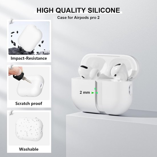 2 stuks Siliconen hoes compatibel met Airpods Pro 2e generatie hoes 2022, Ultra-Thin, zachte beschermhoes voor Airpods Pro 2, LED vooraan zichtbaar (Wit/Paars) — afbeelding 2