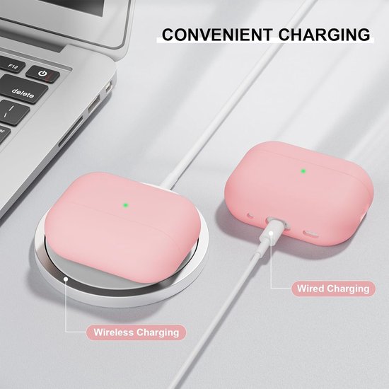 2PCS Mocarheri Siliconen hoes Compatibel met Airpods Pro 2 Generation hoes 2022, Ultra-Thin, siliconen stootvaste zachte beschermhoes voor Airpods Pro 2, LED vooraan zichtbaar (zwart + roze) — afbeelding 3