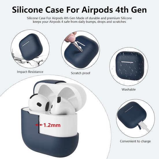 2PCS Mocarheri Siliconen hoes Compatibel met AirPods 4th Generation hoes 2024, Ultra-Thin, siliconen stootvaste zachte beschermhoes voor AirPods 4 (Donkergroen/Donkerblauw) — afbeelding 2