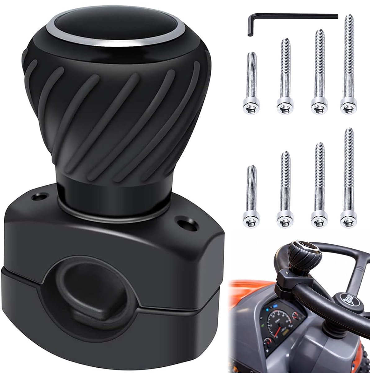 Spinner compatibel met Kubota John Dee-Re, auto stuurknop universeel stuurwiel voor auto's vrachtwagens tractoren grasmaaiers vorkheftruck van Poweka