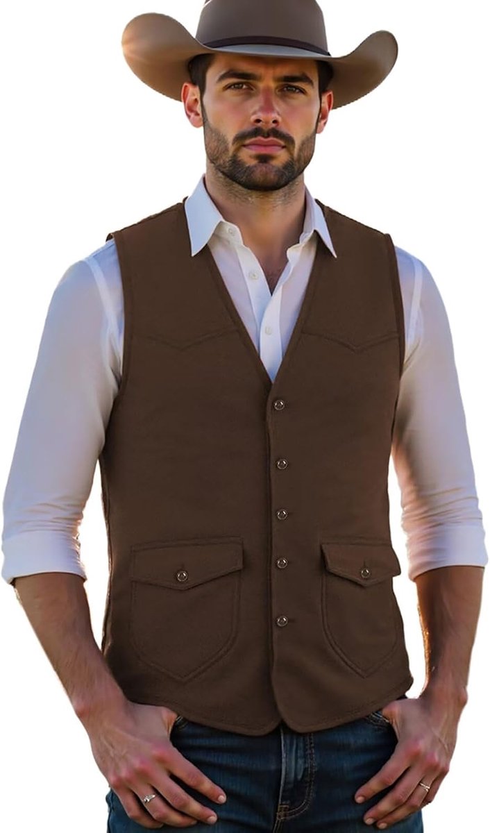 Suede herenvest, regular fit, vintage zacht kunstleer, western cowboyvest