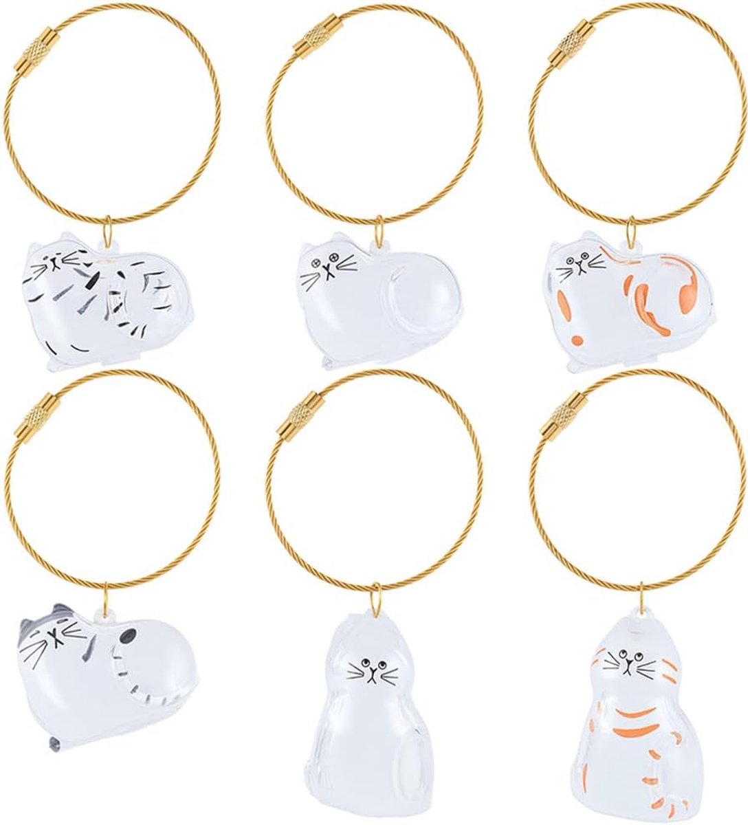 6 Stijlen Kat Haar Collector Sleutelhanger Kat Bont Opslag Sleutelhanger Bulk Acryl Transparant Bont Dieren Gouden Stalen Sleutelhangers voor Ambachten Geschenken Portemonnees Levert