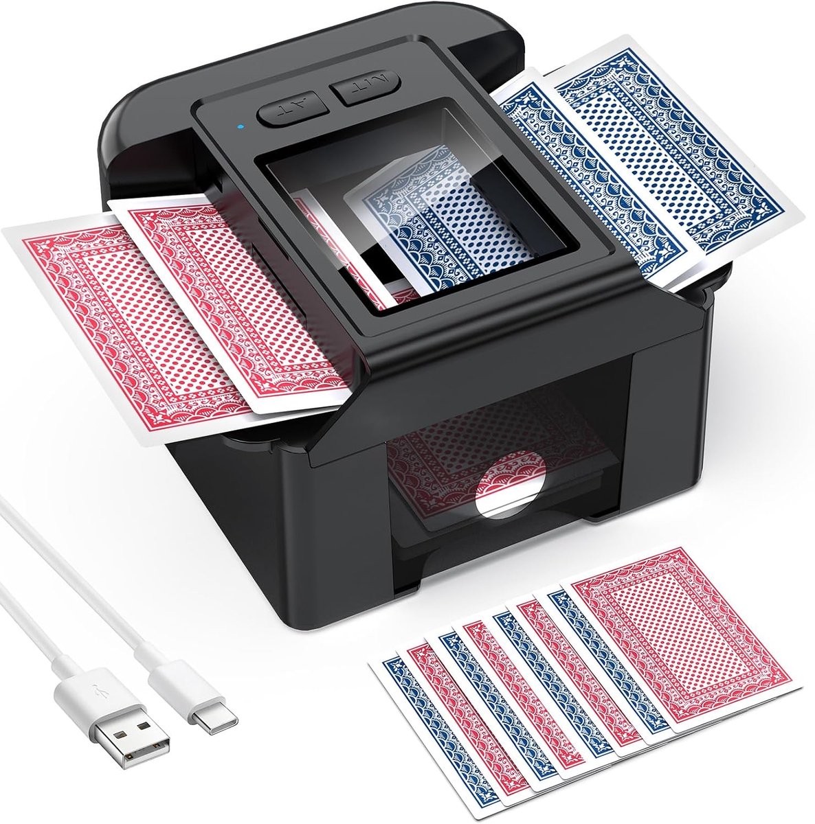 Kaartenschudmachine, schudmachine voor 2 spellen kaarten, oplaadbare 2000 mAh automatische kaartenschudder, kaartenschudmachine voor verschillende kaartformaten, poker, UNO kaartspel